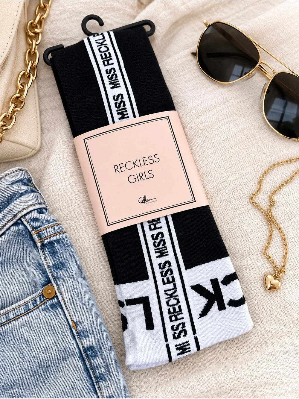 NWT Reckless Girls Miss Reckless Black & White Over-the-Knee Socks One Size